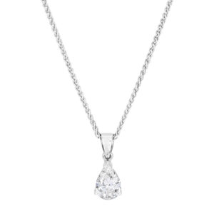 18ct White Gold Pear Shaped Diamond Pendant & Chain