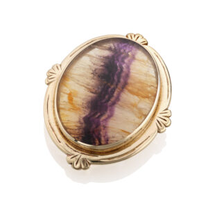 9ct Yellow Gold Large Oval Blue John Brooch