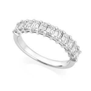 Platinum Eleven Stone Emerald Cut Diamond Half Eternity Ring: 1.30 carats