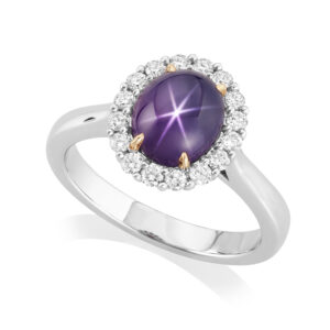 18ct White Gold Purple Star Sapphire & Diamond Cluster Ring