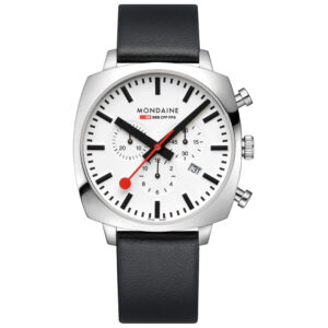 Mondaine, Grand Cushion, Black Vegan Grape Leather Strap, Quartz Men's Watch