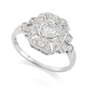 Art Deco Platinum Octagonal Diamond Set Plaque Ring