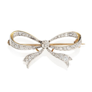 18ct Yellow Gold & Platinum Edwardian Diamond Bow Brooch
