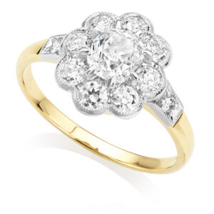 18ct Yellow Gold & Platinum Victorian Oval Diamond Cluster Ring