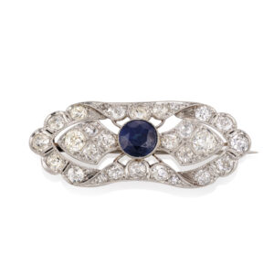Platinum Art Deco Sapphire & Diamond Plaque Brooch
