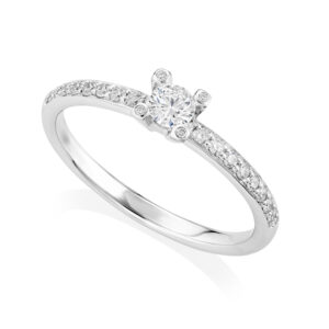 18ct White Gold Single Stone Diamond Ring with Diamond Points & Shoulders: 0.31 carats