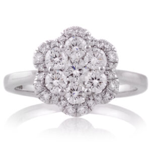 18ct White Gold Diamond Set Flower Cluster Ring
