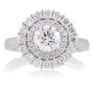 Platinum Double Row Brilliant Cut Diamond Cluster Ring