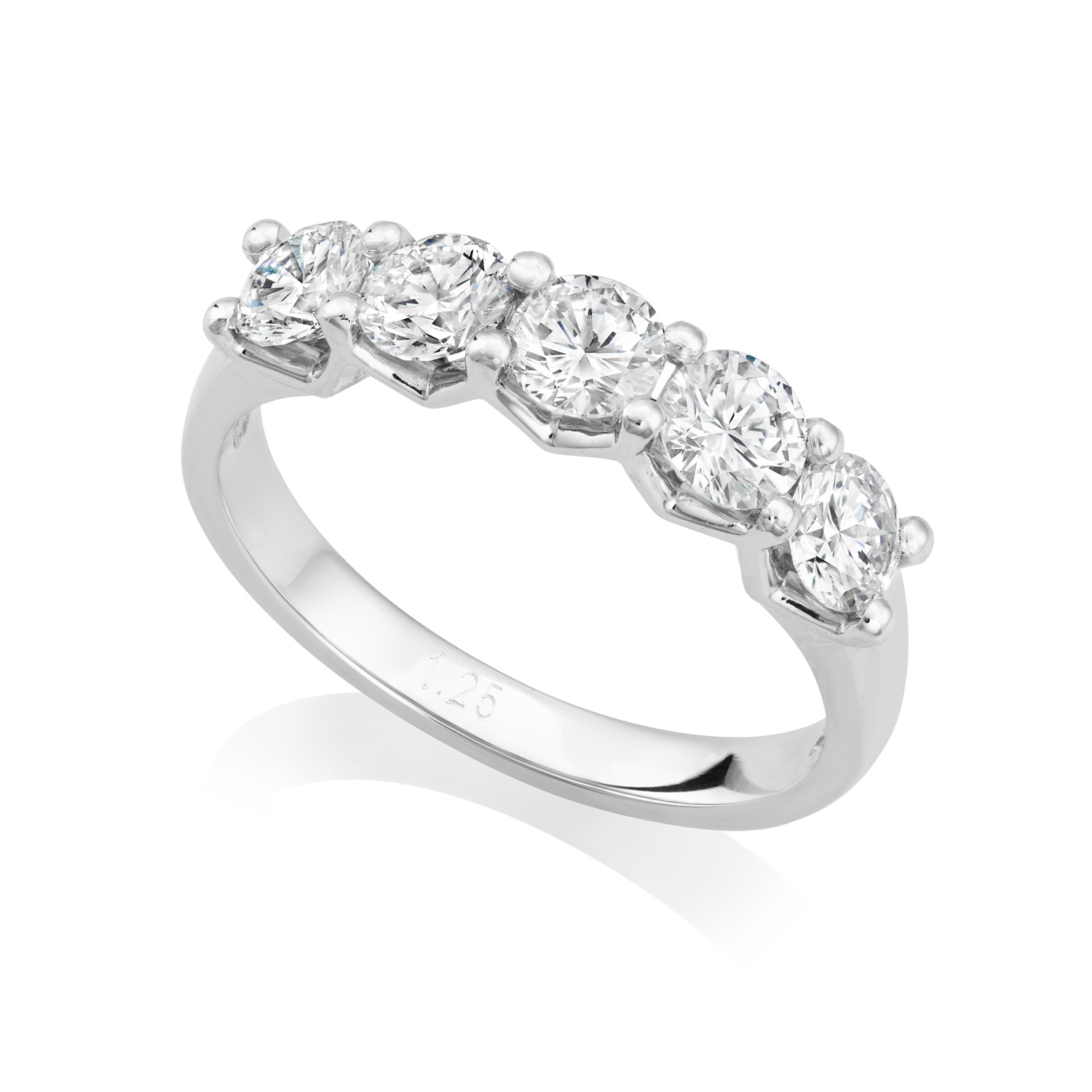 Volante Collection, Platinum Five Stone Diamond Half Eternity Ring: 1.27 carats