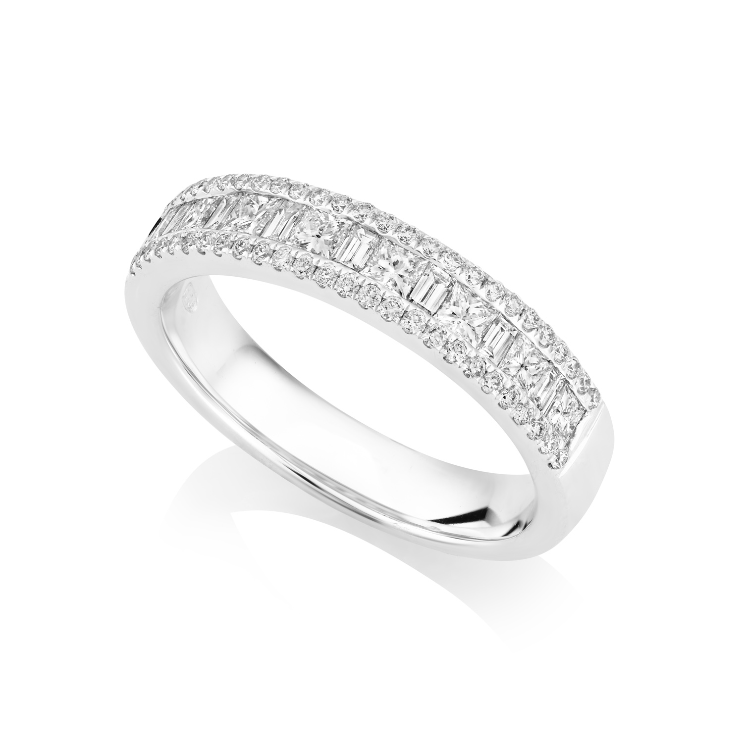 Platinum Three Row Diamond Half Eternity Ring: 0.74 carats