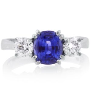 18ct White Gold Sapphire & Brilliant Cut Diamond Three Stone Ring
