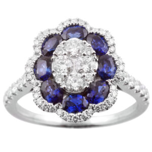 18ct White Gold Sapphire & Diamond Flower Cluster Ring