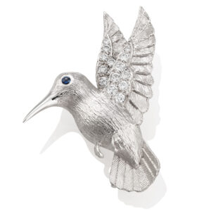 18ct White Gold Sapphire & Diamond Kingfisher Brooch