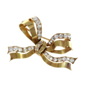 Diamond Set Bow Brooch in 18ct Yellow Gold