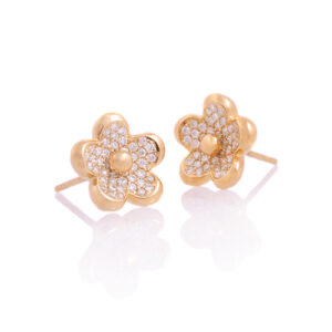 18ct Yellow Gold Pave Diamond Set Flower Stud Earrings