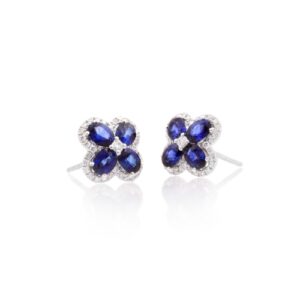 18ct White Gold Sapphire & Diamond Set Flower Cluster Earrings