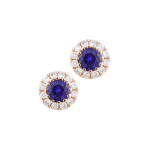 18ct Yellow Gold Round Sapphire & Diamond Cluster Stud Earrings