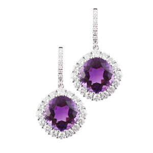 18ct White Gold Amethyst & Diamond Set Drop Earrings