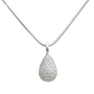 14ct White Gold Diamond Set Drop Pendant & Chain