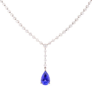 18ct White Gold Tanzanite & Brilliant Cut Diamond Drop Necklace
