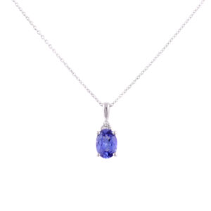 9ct White Gold Tanzanite & Diamond Pendant & Chain