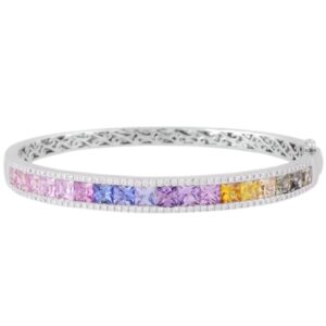 18ct White Gold Multi-Coloured Sapphire & Diamond Set Bangle