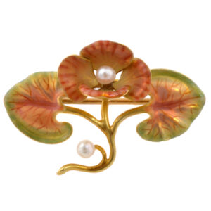 Pearl Set Enamelled Flower Brooch