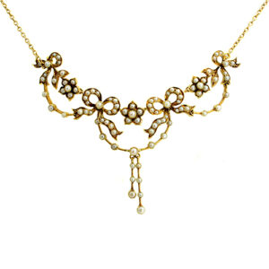 Edwardian 15ct Yellow Gold Pearl Set Necklace