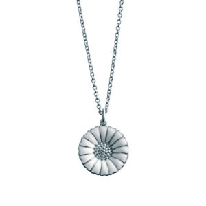 Georg Jensen, Sterling Silver White Enamel Daisy Pendant & Chain