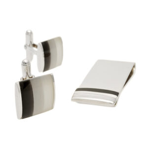 Silver Mother of Pearl Cufflinks & Money Clip Set