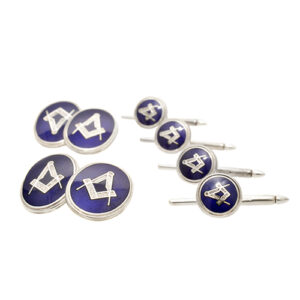 Silver Masonic Enamelled Cufflinks & Shirt Stud Set