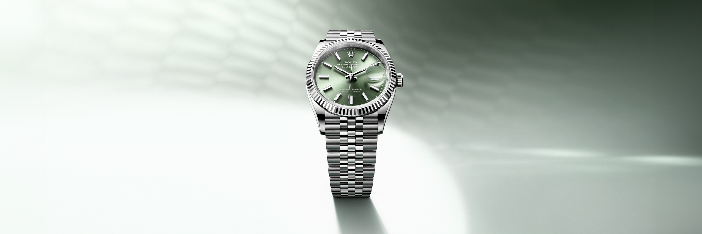 Rolex Datejust Watch on green background