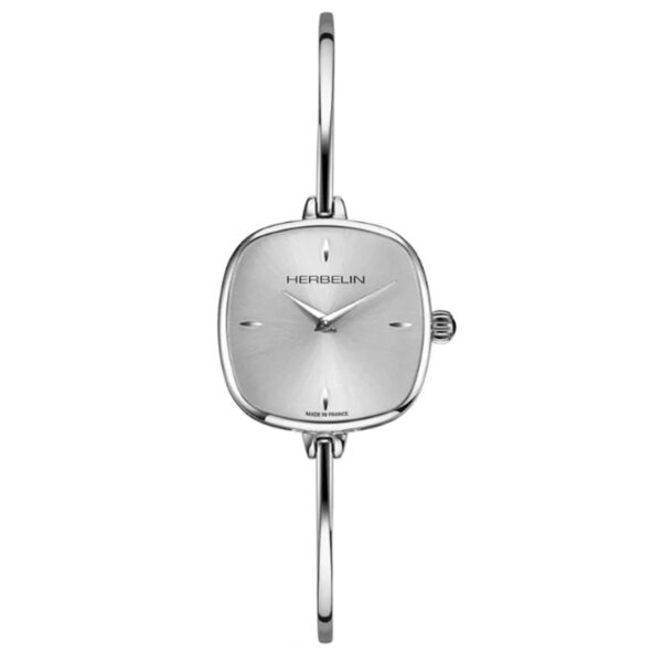 Herbelin, Fil with a 24 x 24mm stainless steel square case and bracelet strap featuring a silver dial.