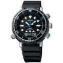 Seiko, Prospex PADI ‘Arnie’ Hybrid Diver’s 40th Anniversary Special Edition with a 46.9mm stainless steel case and a black silicone strap featuring a digital window on a black analogue dial.