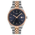 Tissot, Ballade with a 40mm stainless steel and rose gold PVD coated case and bracelet strap featuring a date function with a navy blue guilloché dial.