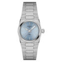 Tissot, PRX with a 25mm stainless steel case and bracelet strap featuring a blue dial.
