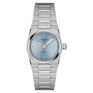 Tissot, PRX with a 25mm stainless steel case and bracelet strap featuring a blue dial.
