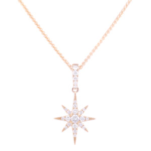 An 18ct yellow gold brilliant cut diamond set star pendant on a chain, featuring 24 diamonds.