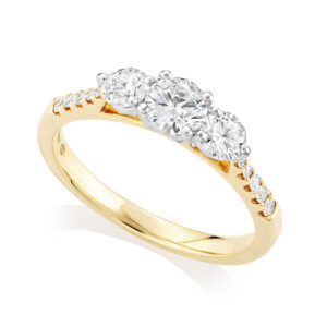 18ct Yellow & White Gold Three Stone Diamond Ring with Diamond Set Shoulders