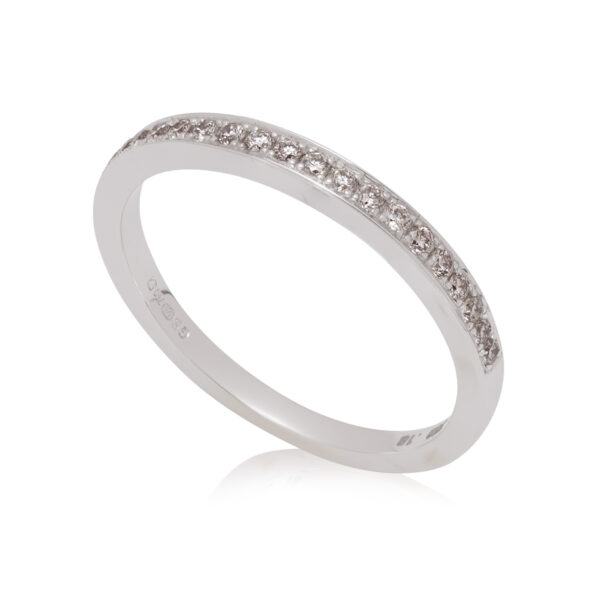An 18ct white gold brilliant cut diamond set band.