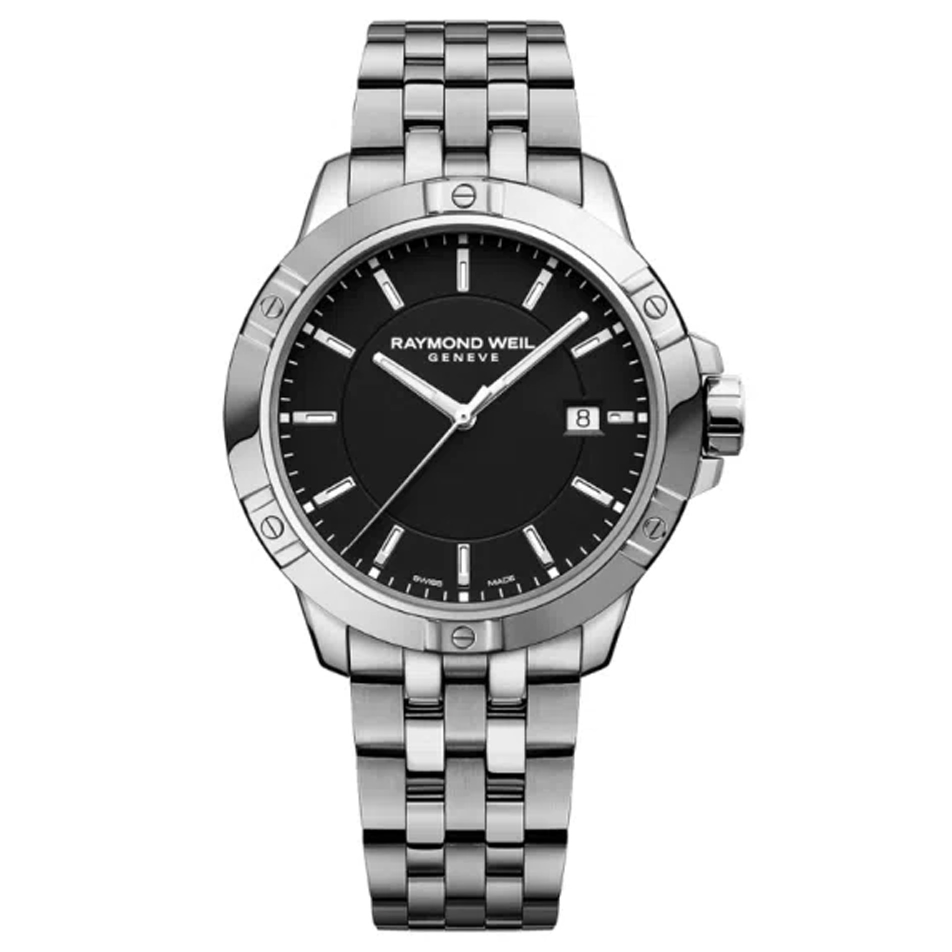 29-12-00103816 Raymond Weil, Tango with a 41mm stainless steel case and bracelet strap featuring a date function and a black dial.