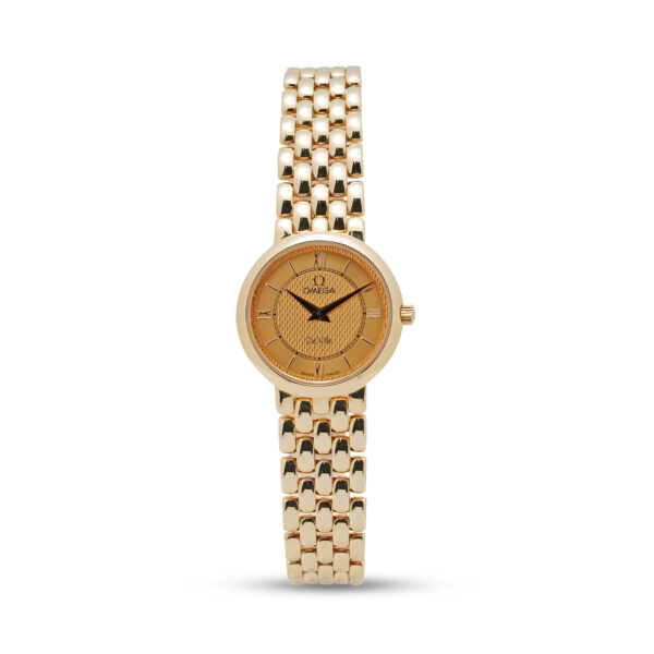 OMEGA, De Ville with a 23.5mm yellow gold case and bracelet strap featuring a yellow coloured dial.