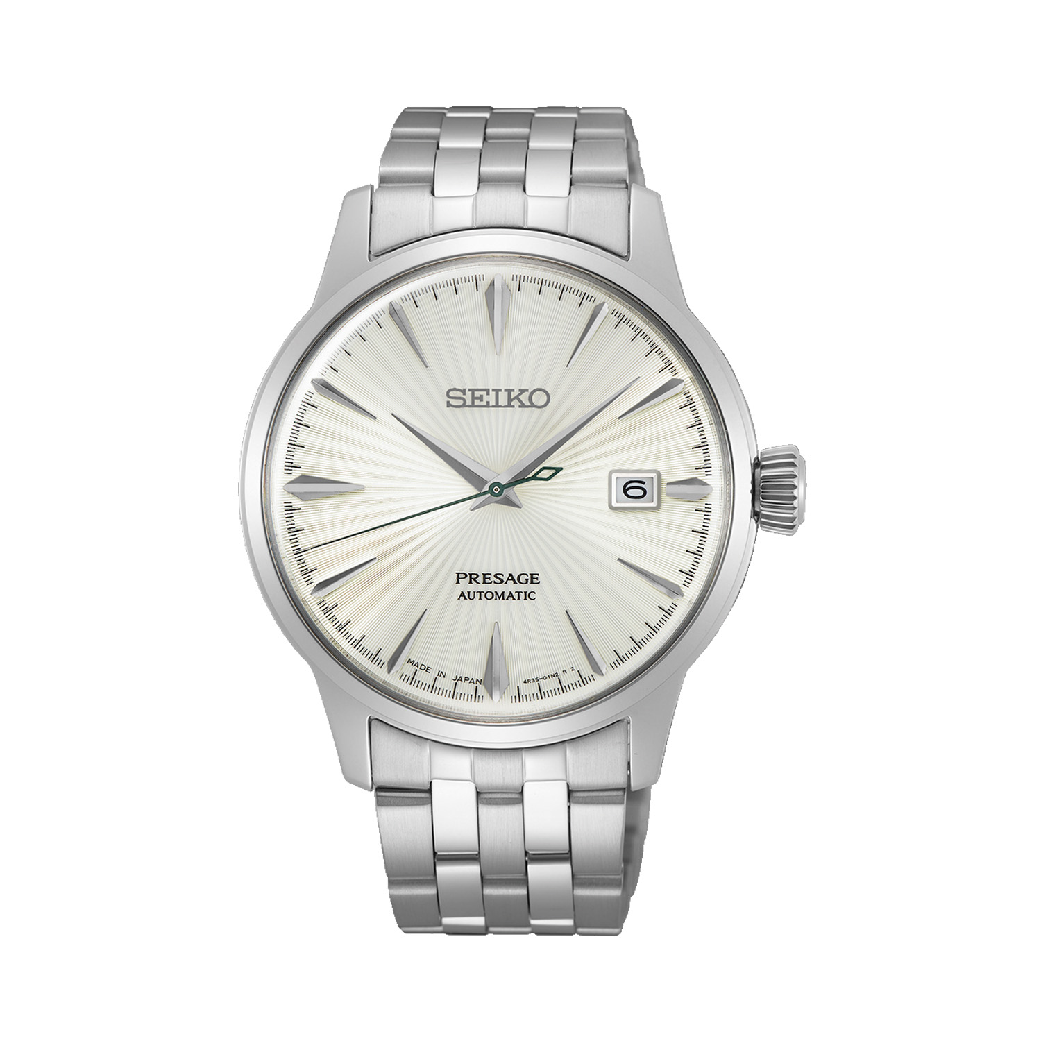 Seiko, Presage Cocktail Time 'The Martini' with a 40.5mm stainless steel case and bracelet strap featuring a date function and a silver coloured dial.
