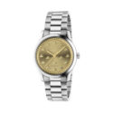 Gucci, G-Timeless with a 38mm stainless steel case and bracelet strap featuring a gold coloured sunbrushed brass bee dial.