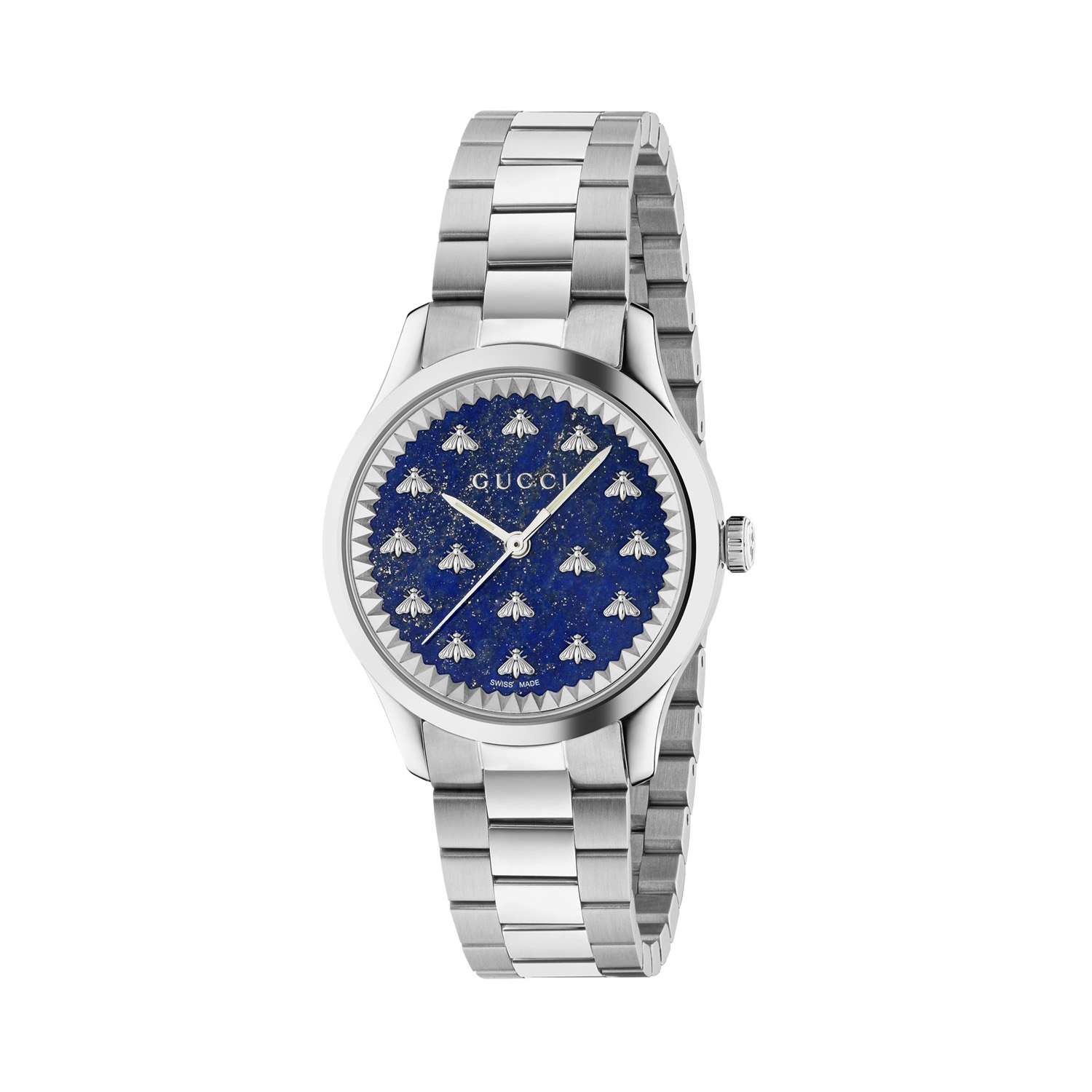 36-05-01103104 Gucci, G-Timeless with a 32mm stainless steel case and bracelet strap featuring a blue lapis stone dial.