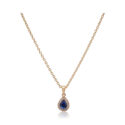 An 18ct yellow gold pear shaped sapphire and diamond cluster pendant and chain.
