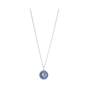 A sterling silver blue enamelled flower pendant and chain from Georg Jensen's Daisy collection.