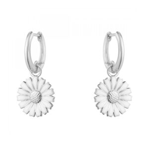 A pair of sterling silver white enamelled flower hoop earrings from Georg Jensen's Daisy collection.