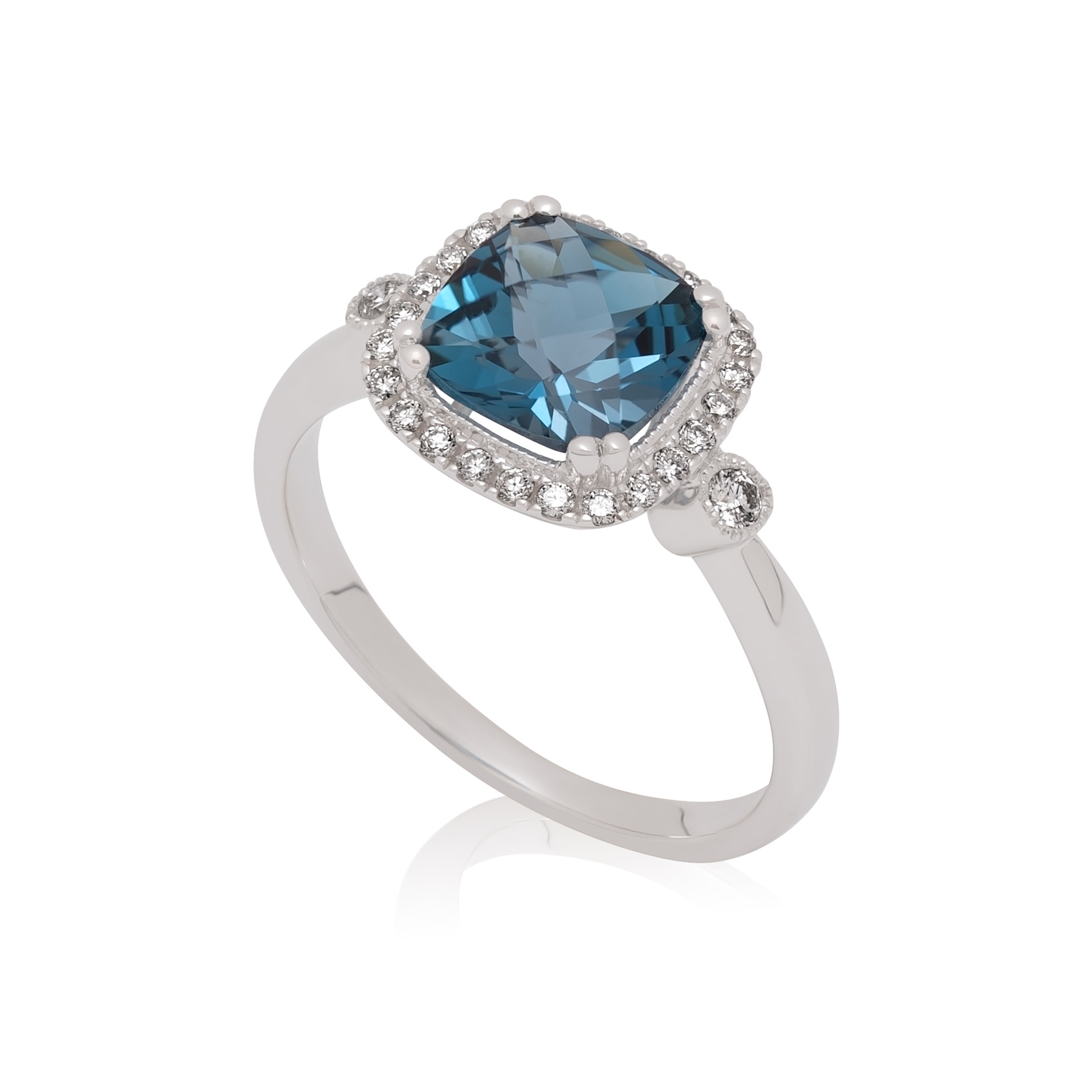 9ct White Gold Blue Topaz & Diamond Fancy Cluster Ring