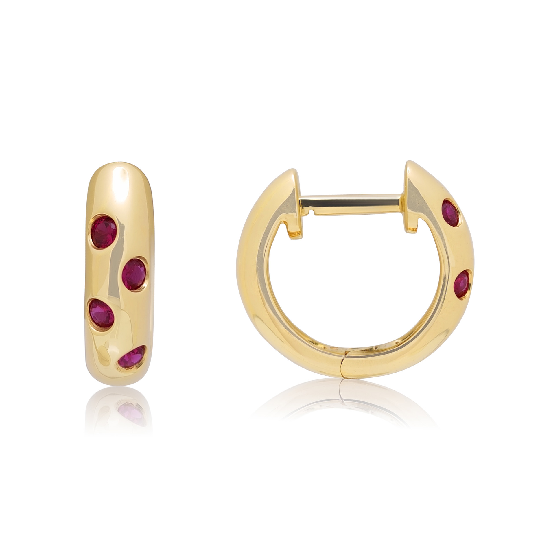 18ct Yellow Gold Ruby Set Hoop Earrings: 0.15 carats